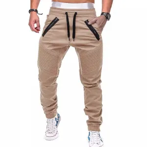 MEN'S COTTON ZIPPER POCKET CASUAL FASHION DRAWSTRING ELASTIC SPORTS PANTS DOUBLE ZIPPER PANTS