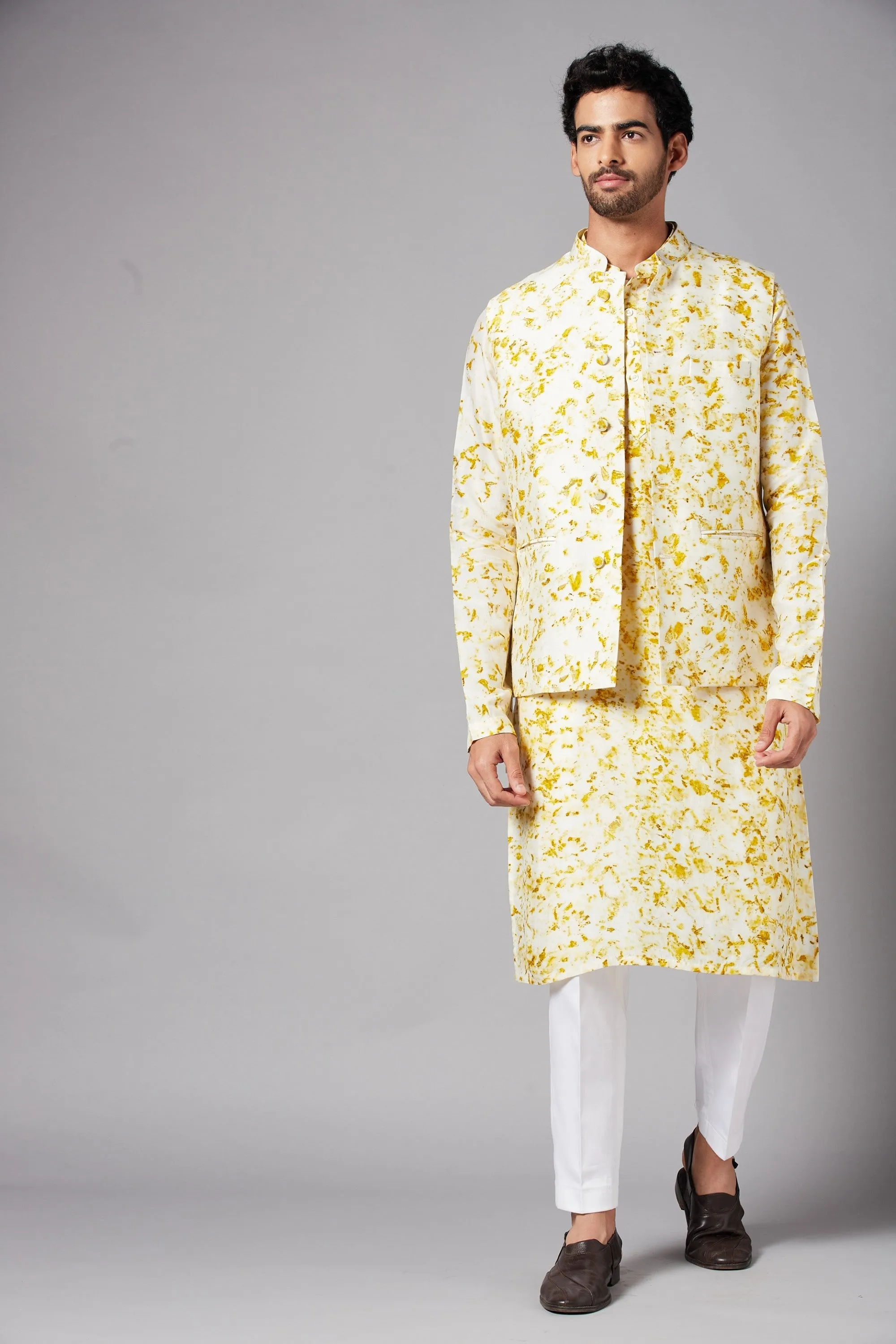 Men's White Color Nehru Jacket With Kurta Pant Set - Hilo Design