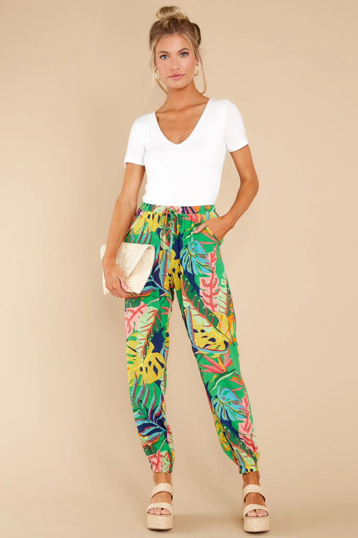 My Intuition Green Multi Tropical Print Joggers