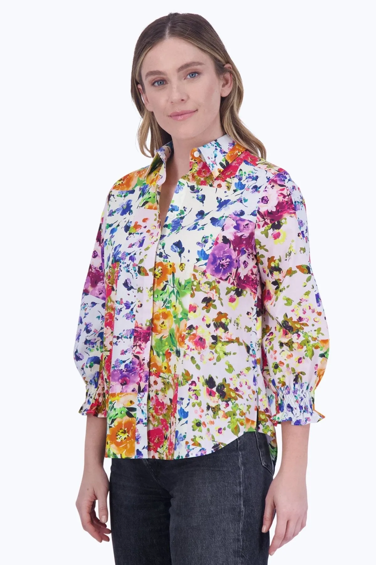 Olivia No Iron Floral Patchwork Shirt