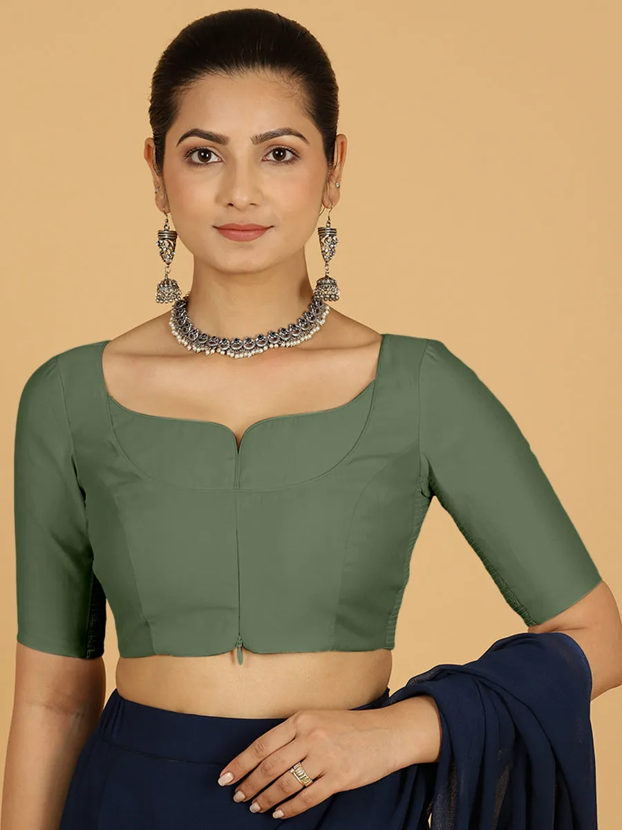 Priya x Rozaana | Elbow Sleeves Saree Blouse in Hunter Green