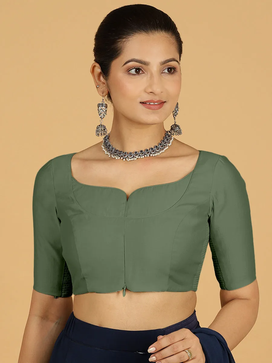 Priya x Rozaana | Elbow Sleeves Saree Blouse in Hunter Green