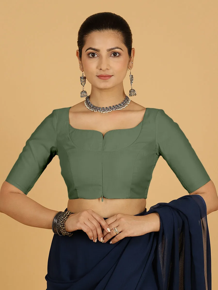 Priya x Rozaana | Elbow Sleeves Saree Blouse in Hunter Green