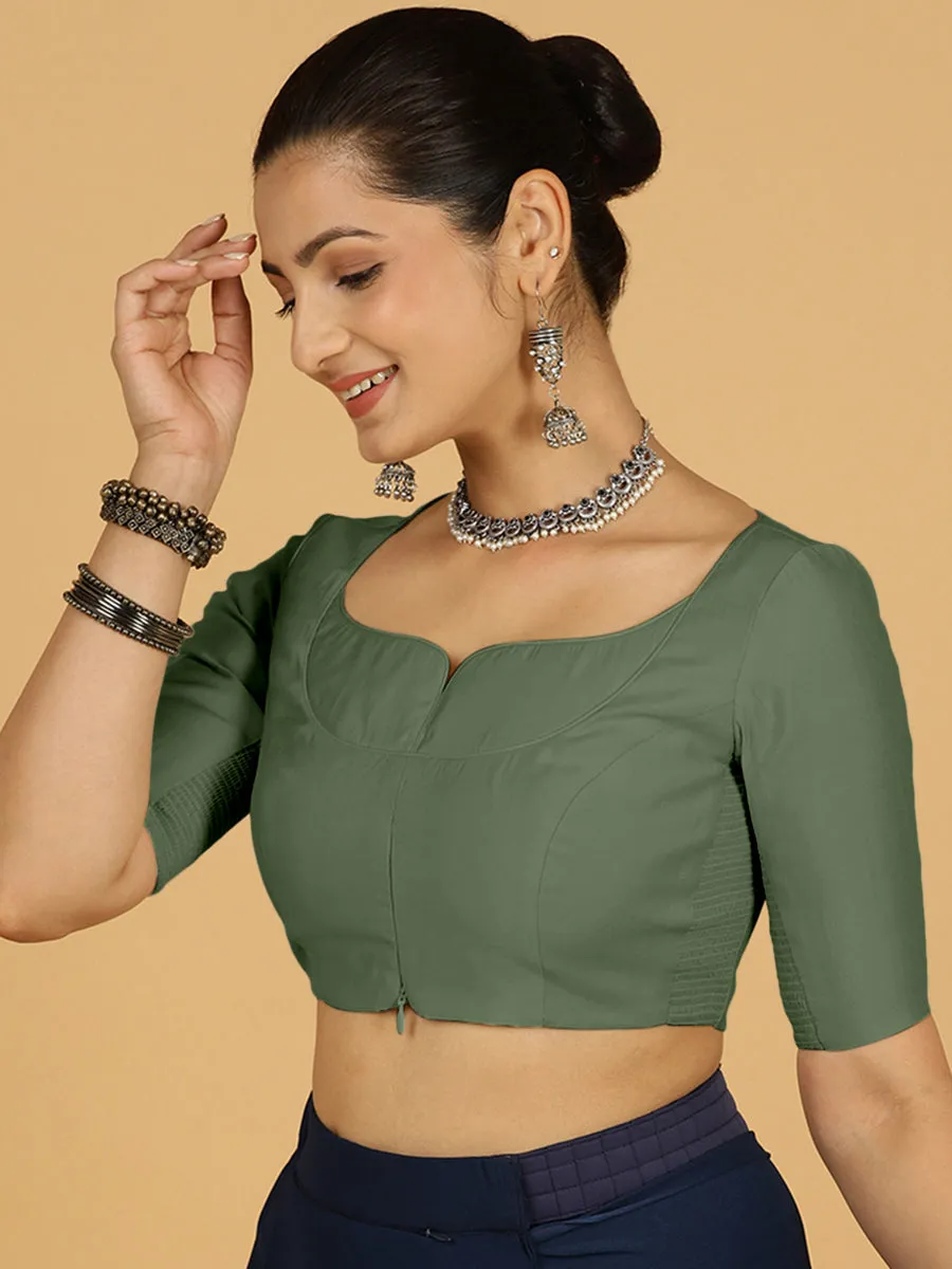 Priya x Rozaana | Elbow Sleeves Saree Blouse in Hunter Green