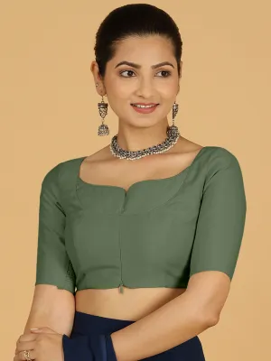 Priya x Rozaana | Elbow Sleeves Saree Blouse in Hunter Green