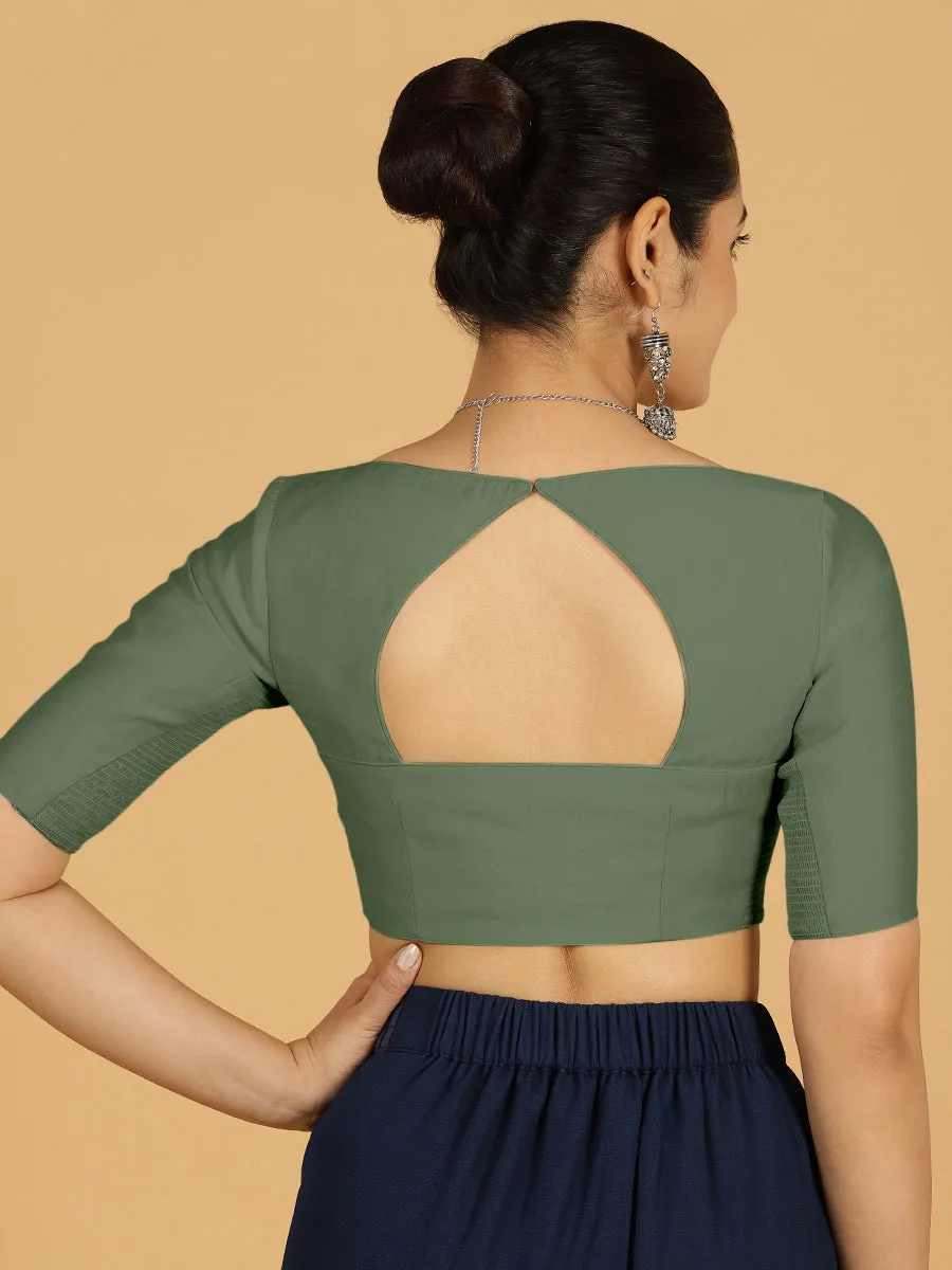 Priya x Rozaana | Elbow Sleeves Saree Blouse in Hunter Green