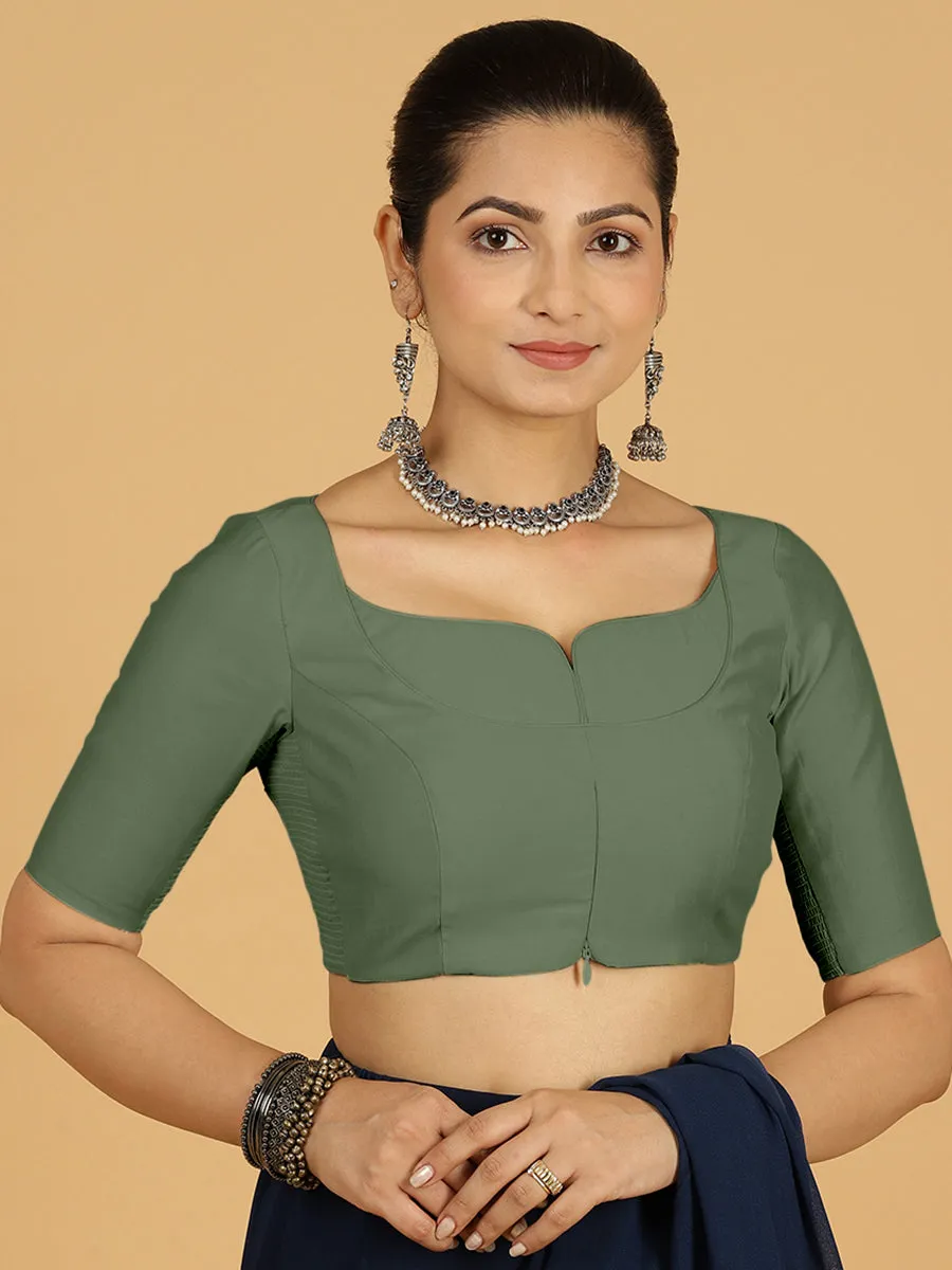 Priya x Rozaana | Elbow Sleeves Saree Blouse in Hunter Green