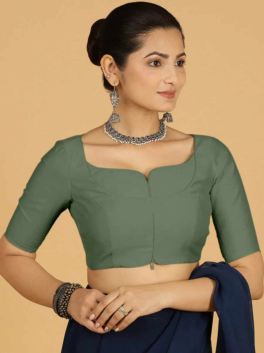 Priya x Rozaana | Elbow Sleeves Saree Blouse in Hunter Green