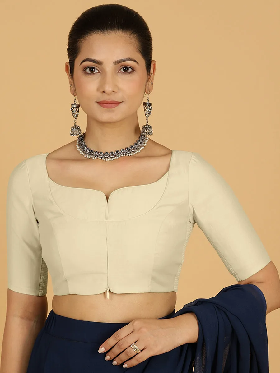 Priya x Rozaana | Elbow Sleeves Saree Blouse in Ivory