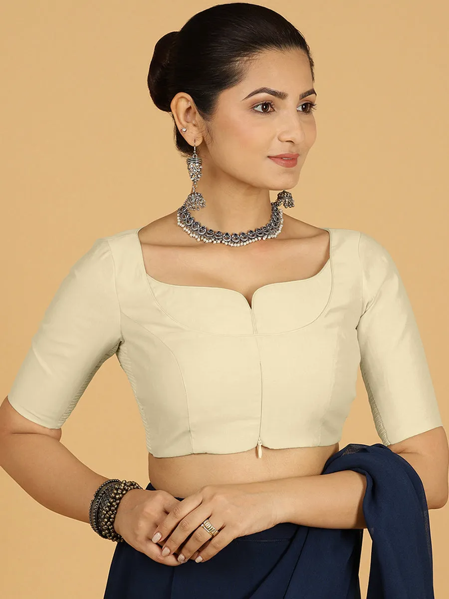 Priya x Rozaana | Elbow Sleeves Saree Blouse in Ivory