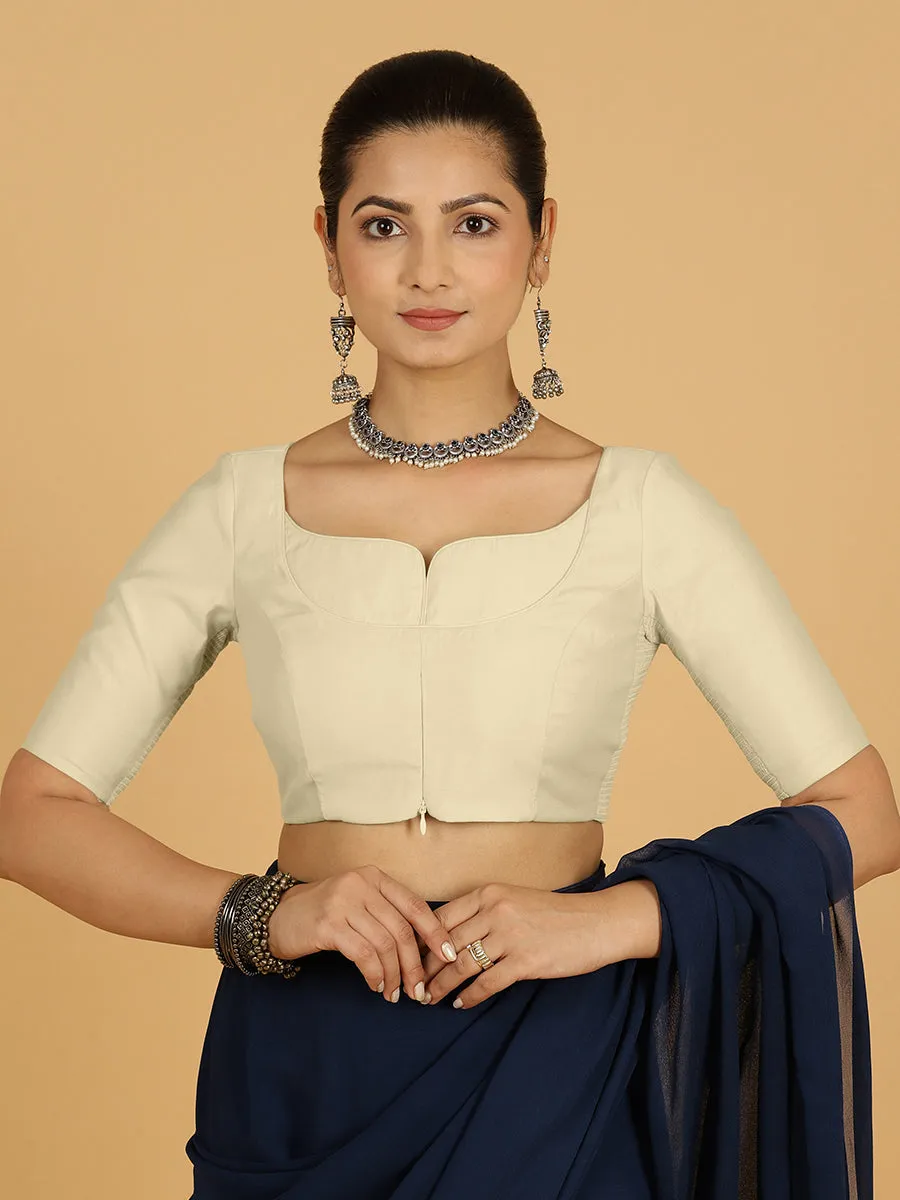 Priya x Rozaana | Elbow Sleeves Saree Blouse in Ivory