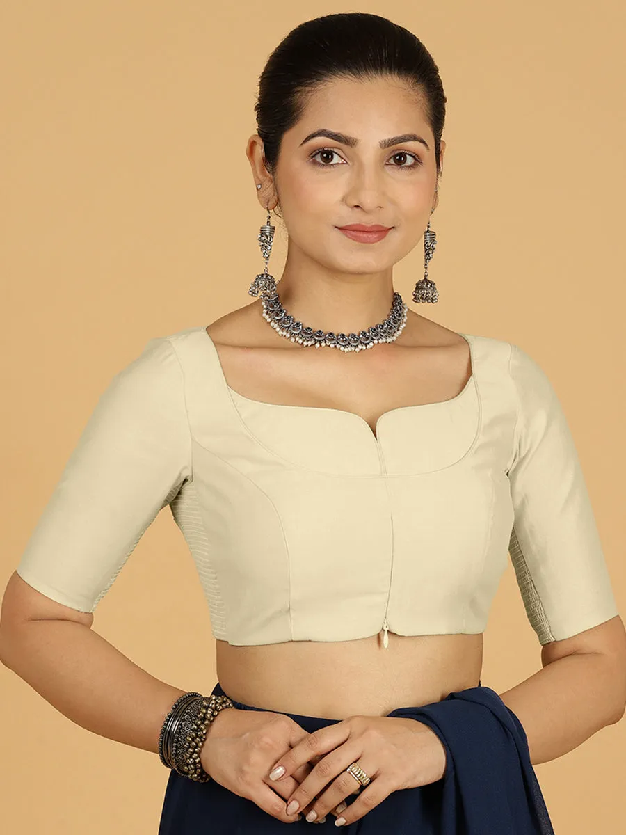 Priya x Rozaana | Elbow Sleeves Saree Blouse in Ivory