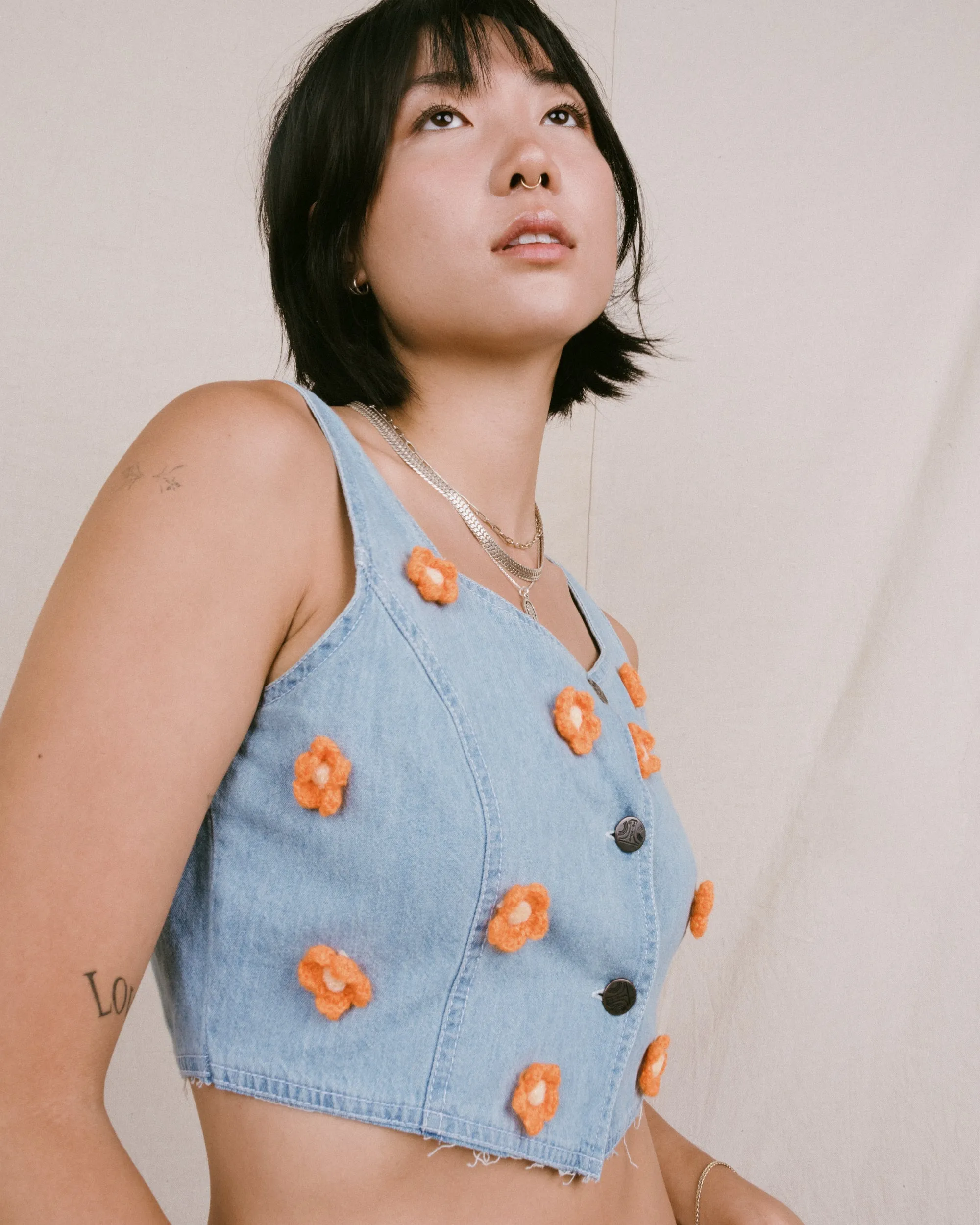 Remade Vintage Flower Denim Top