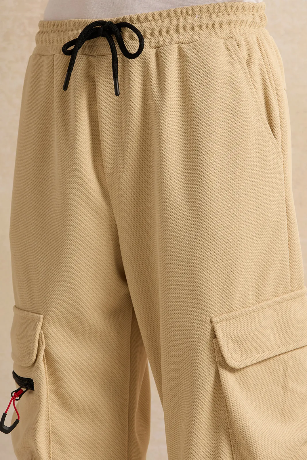 Senior Boys Beige Cargo With Zip Active Pants