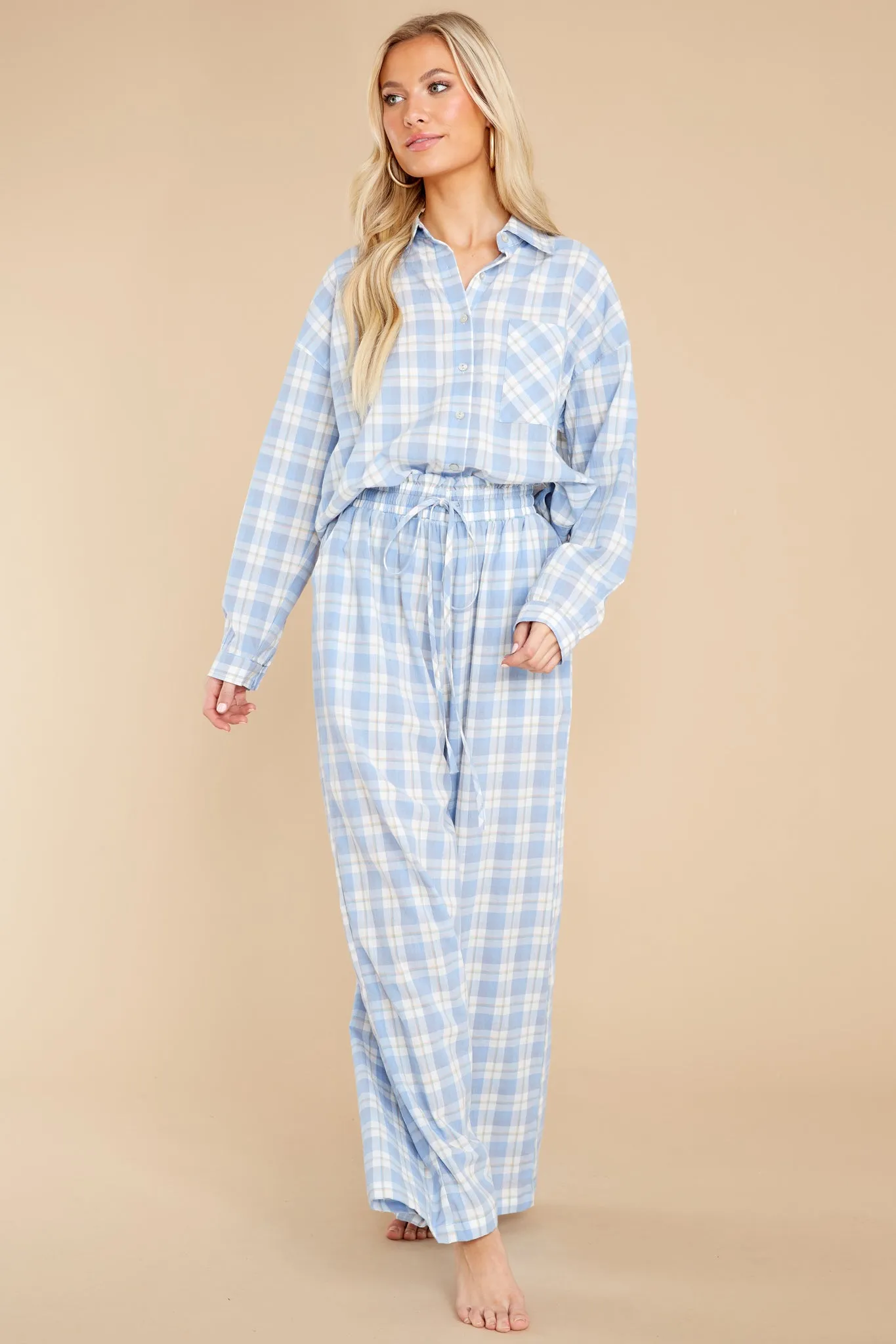 Snooze And Snuggle Blue Plaid Cotton Pajama Bottoms