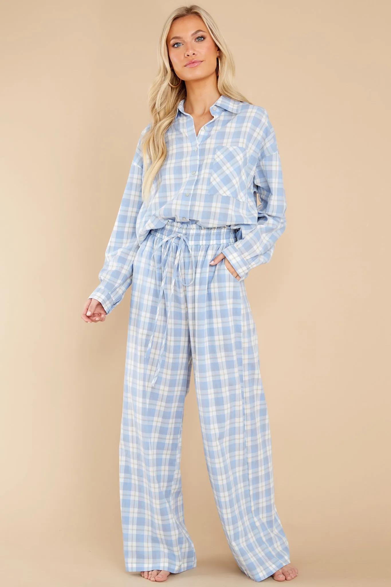 Snooze And Snuggle Blue Plaid Cotton Pajama Bottoms