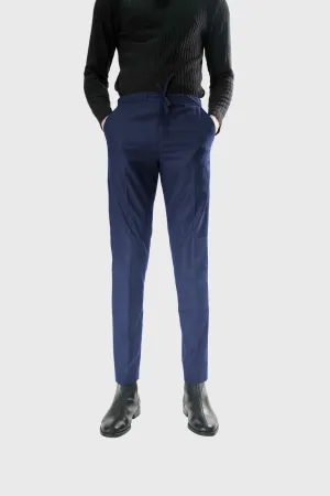 Standard Length Long Sleeve Wool Pants in Double Navy Pinstripe