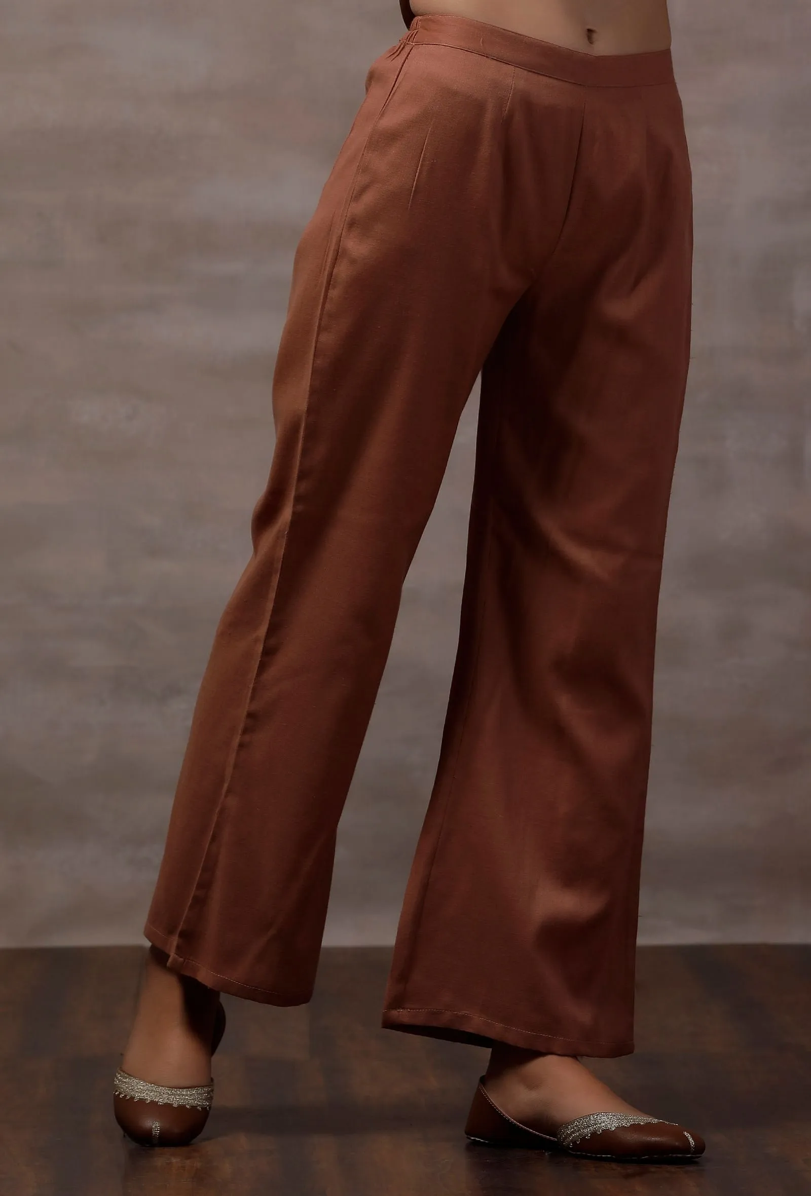 Tara Taupe Woolen Palazzo Pants