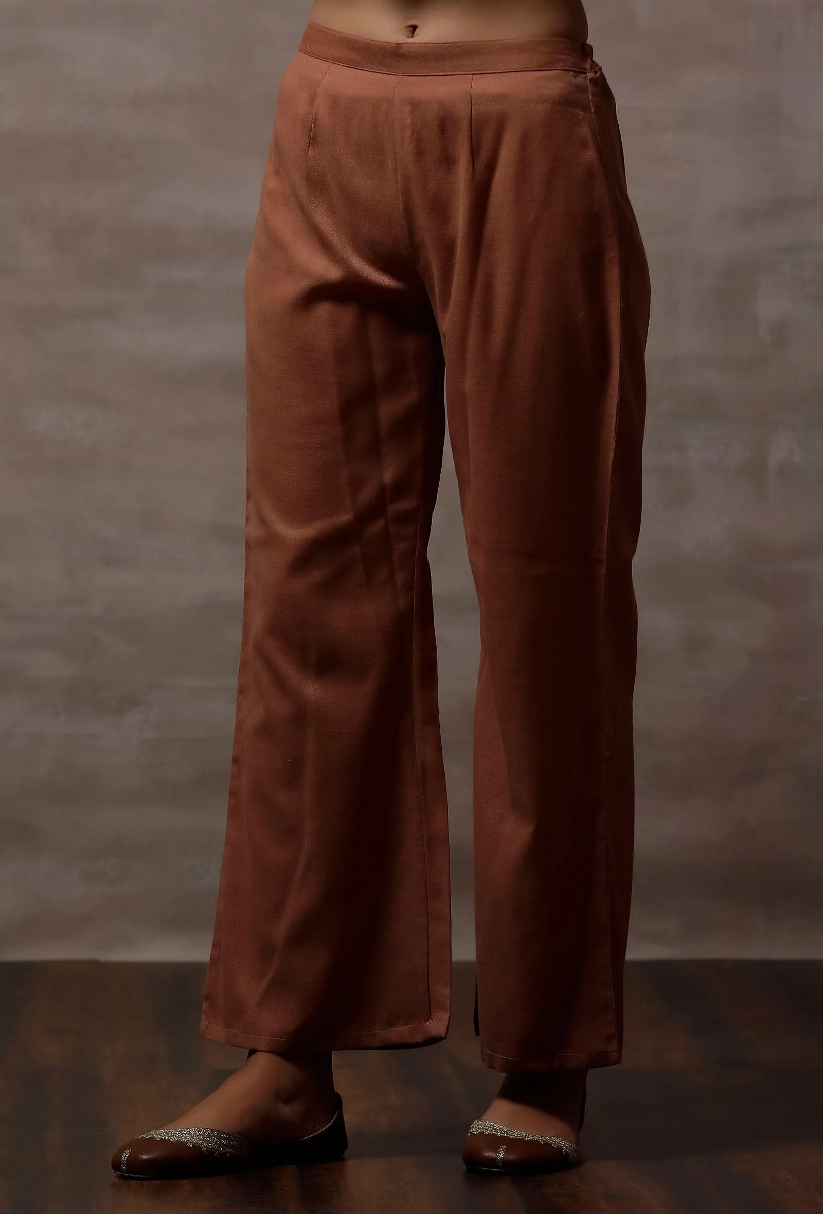 Tara Taupe Woolen Palazzo Pants