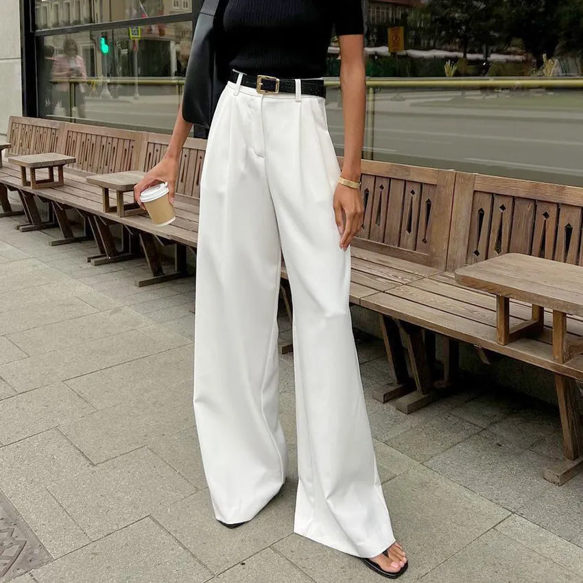 Toleet y2k outfits White High Waist Pants Fashionable Simple Casual Pants Suit Pants Loose Autumn Women's Clothing