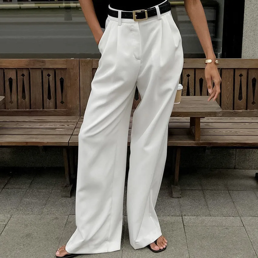 Toleet y2k outfits White High Waist Pants Fashionable Simple Casual Pants Suit Pants Loose Autumn Women's Clothing