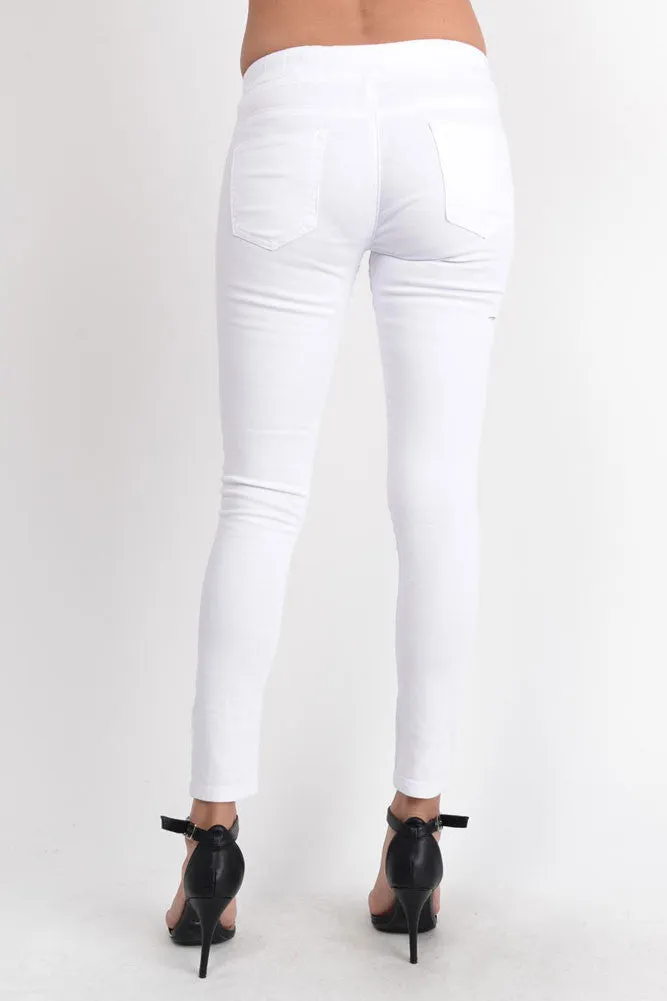 Women's Solid Thrashed Skinny Jogger Pants