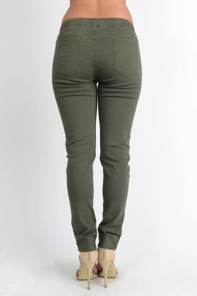 Women's Solid Thrashed Skinny Jogger Pants