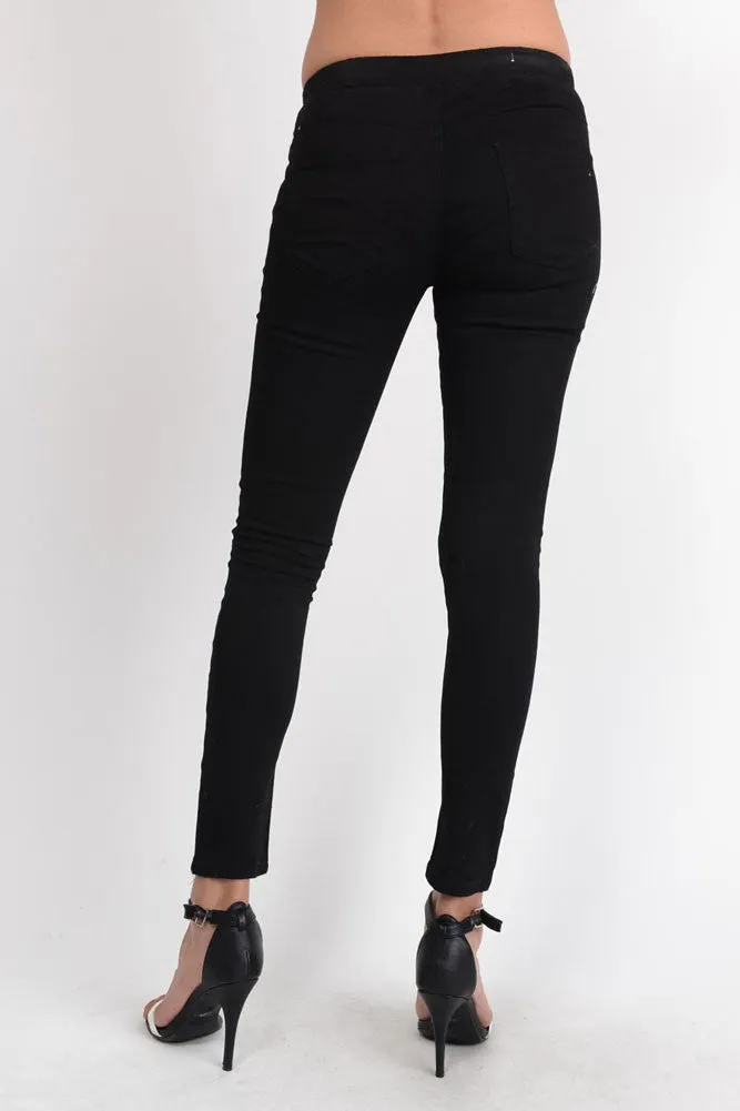 Women's Solid Thrashed Skinny Jogger Pants